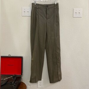leather olive high-waisted straight-leg